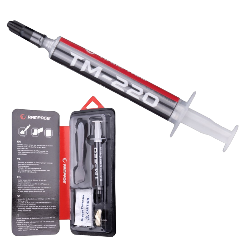 Rampage TM-220 Pasta termoprzewodząca 2g 11 WmK wydajna z aplikatorem Rampage TM-220 Pasta termoprzewodząca 2g 11 WmK wydajna z aplikatorem