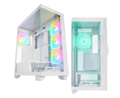 Rampage Hydra V1 Obudowa PC gaming 4x wentylator ARGB USB C USB A hub biały