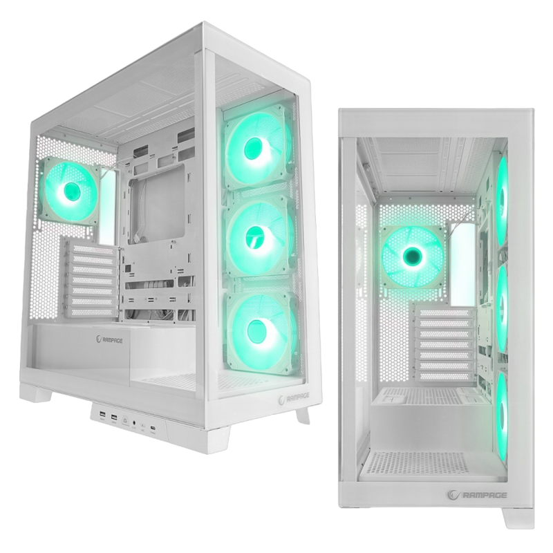 Rampage Hydra V2 obudowa PC akwarium ARGB biała trzy panele szkło hartowane Rampage Hydra V2 obudowa PC akwarium ARGB biała trzy panele szkło hartowane