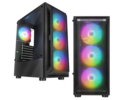 Rampage SHIVA Obudowa PC hartowane szkło 4x 120mm Rainbow czarna