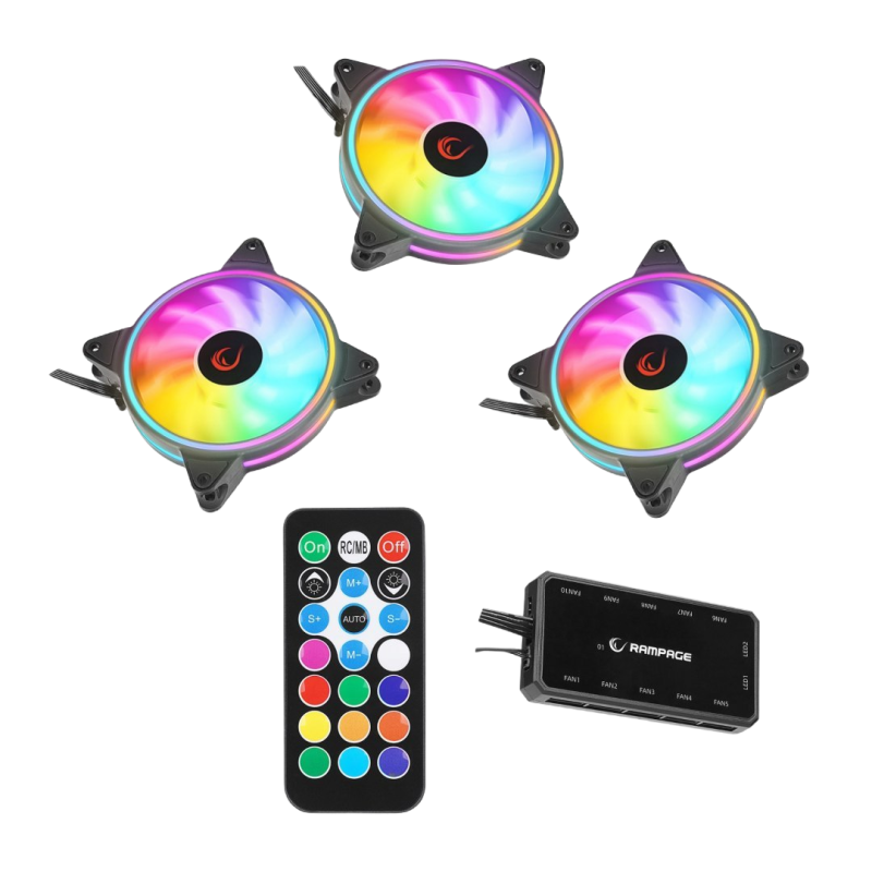 Rampage Coolwind F3 3 wentylatory 120mm ARGB kontroler wydajne ciche