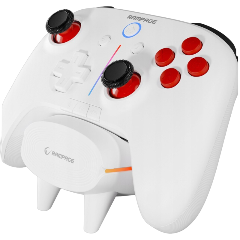 Rampage Hydra Pro kontroler RGB bezprzewodowy pad z stacją ładującą biały Rampage Hydra Pro kontroler RGB bezprzewodowy pad z stacją ładującą biały
