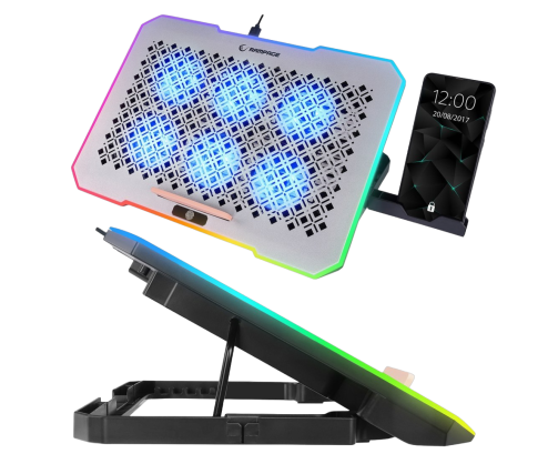 Rampage FREEZ Podstawka chłodząca laptopy 9-17 6 wentylatorów RGB srebrna