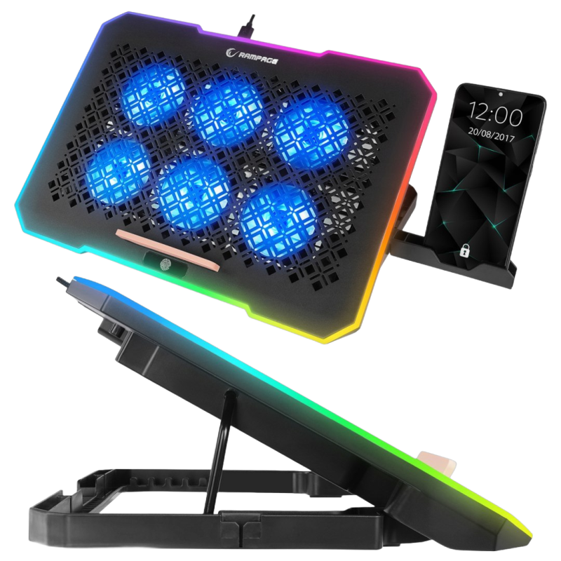 Rampage S48 FREEZ Podstawka chłodząca pod laptop 9-17 RGB 6 wentylatorów Rampage S48 FREEZ Podstawka chłodząca pod laptop 9-17 RGB 6 wentylatorów