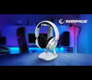 Rampage Tower T14 stojak na słuchawki gamingowy RGB hub 2x USB biały