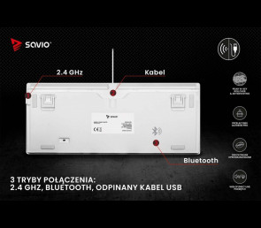Klawiatura mechaniczna bezprzewodowa SAVIO PHENIX WHITE Gateron Yellow