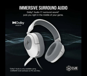 Słuchawki Corsair HS55 Surround Wired Białe dla graczy z Dolby Audio
