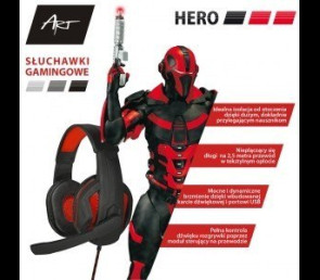 Słuchawki gamingowe ART HERO USB z mikrofonem dynamiczne stereo czarne