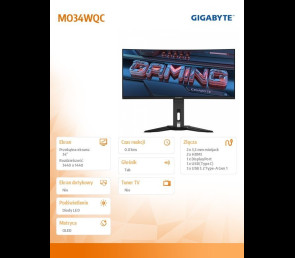 Gigabyte Monitor 34 cale MO34WQC QD-OLED WQHD wydajny gamingowy