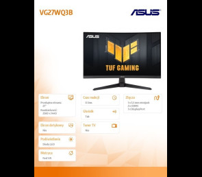 Monitor Asus TUF Gaming VG27WQ3B 27 QHD zakrzywiony 180Hz