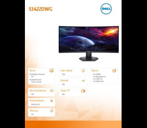 Monitor Dell S3422DWG 34 VA LED zakrzywiony 3440x1440 144Hz dla graczy