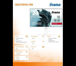 Monitor IIYAMA G-MASTER GB2470HSU-W6 24 FHD 180Hz 0.2ms IPS z głośnikami