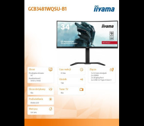 Monitor IIYAMA G-MASTER GCB3481WQSU-B1 34 cale zakrzywiony VA 180Hz FreeSync