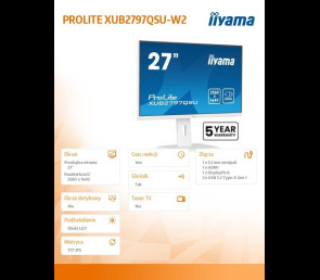 Monitor IIYAMA ProLite XUB2797QSU-W2 27 IPS QHD 100Hz z regulowaną wysokością