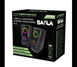 Głośnik Esperanza 2 0 LED Rainbow Czarny z USB