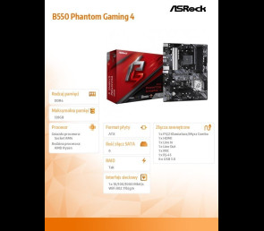 ASRock Płyta główna B550 Phantom Gaming 4 AM4 4DDR4 HDMI M.2 ATX
