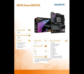 Gigabyte Płyta główna X870E AORUS MASTER AM5 DDR5 z HDMI USB-C ATX