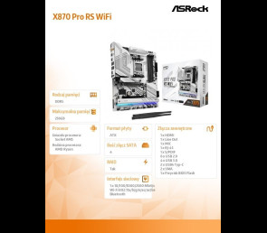 Płyta główna ASRock X870 Pro RS WiFi AM5 4DDR5 ATX z PCIe 5.0