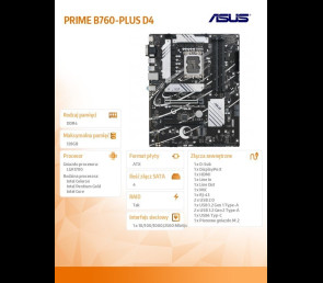 Płyta główna Asus PRIME B760-PLUS D4 ATX z PCIe 5.0 i 4 złączami DDR4