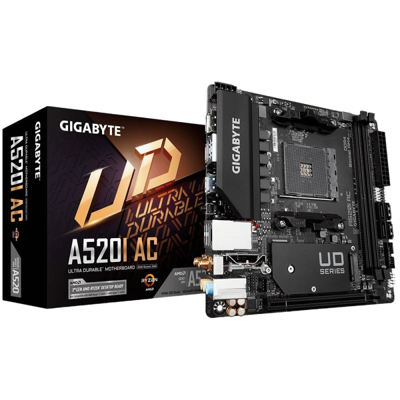 Płyta główna Gigabyte A520I AC AM4 mini ITX z Wi-Fi i RGB FUSION Płyta główna Gigabyte A520I AC AM4 mini ITX z Wi-Fi i RGB FUSION