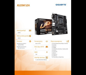 Płyta główna Gigabyte A520M S2H AM4 mATX 2DDR4 HDMI DVI RGB