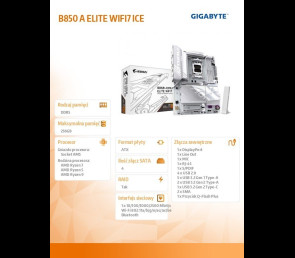 Płyta główna Gigabyte B850 A ELITE WIFI7 ICE z socket AM5 DDR5 OC
