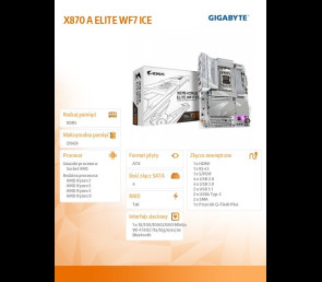 Płyta główna Gigabyte X870 A ELITE WF7 ICE ATX z Socket AM5 i DDR5
