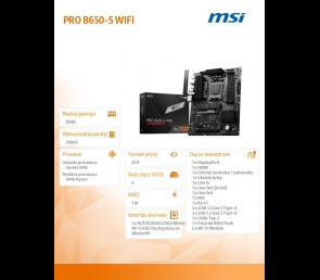Płyta główna MSI PRO B650-S WIFI AM5 4DDR5 HDMI DP ATX zaawansowana