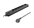 Listwa antyprzepięciowa Qoltec 6 gniazd 5m z włącznikiem Quick Switch czarna Listwa antyprzepięciowa Qoltec 6 gniazd 5m z włącznikiem Quick Switch czarna