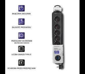 Listwa antyprzepięciowa Qoltec 6 gniazd 5m z włącznikiem Quick Switch czarna