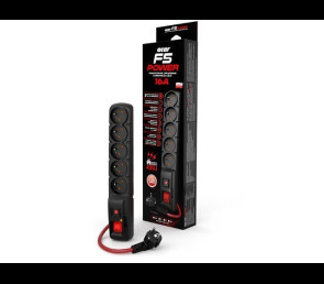 Listwa zasilająca Acar F5 Power 1.5m 16A czarna 5 gniazd przeciwprzepięciowa
