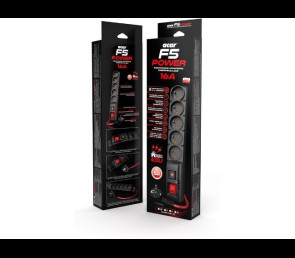 Listwa zasilająca Acar F5 Power 3m 16A czarna 5 gniazd przeciwprzepięciowa