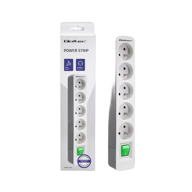 Listwa zasilająca Qoltec 5 gniazd 1.8m biało-szara z włącznikiem Quick Switch Listwa zasilająca Qoltec 5 gniazd 1.8m biało-szara z włącznikiem Quick Switch