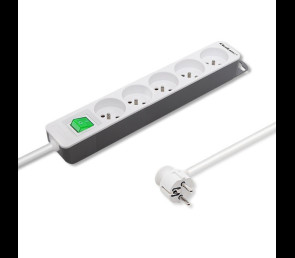 Listwa zasilająca Qoltec 5 gniazd 1.8m biało-szara z włącznikiem Quick Switch