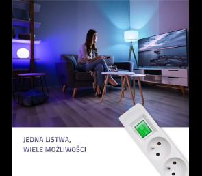 Listwa zasilająca Qoltec 5 gniazd 1.8m biało-szara z włącznikiem Quick Switch