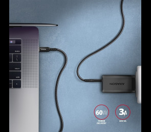 Kabel AXAGON BUCM-CM15AB USB-C 1.5m premium PD 60W oplot ALU czarny