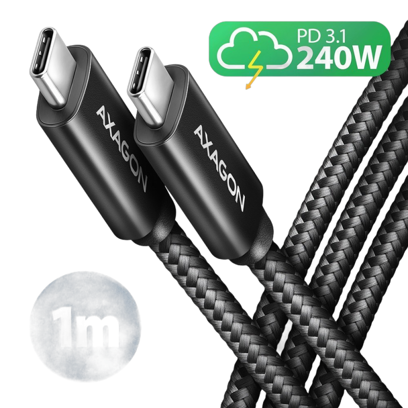 Kabel AXAGON BUCM2-CM10AB USB-C 1m 240W PD szybkie ładowanie aluminiowy Kabel AXAGON BUCM2-CM10AB USB-C 1m 240W PD szybkie ładowanie aluminiowy