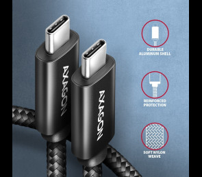 Kabel AXAGON BUCM2-CM10AB USB-C 1m 240W PD szybkie ładowanie aluminiowy