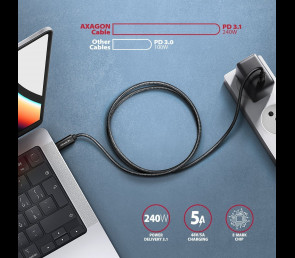 Kabel AXAGON BUCM2-CM10AB USB-C 1m 240W PD szybkie ładowanie aluminiowy