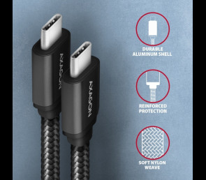 Kabel AXAGON BUCM3-CM10AB USB-C 3.2 Gen1 1m PD 60W wytrzymały oplot czarny