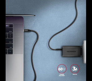 Kabel AXAGON BUCM3-CM10AB USB-C 3.2 Gen1 1m PD 60W wytrzymały oplot czarny