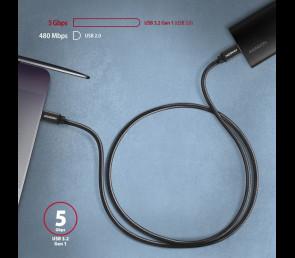 Kabel AXAGON BUCM3-CM10AB USB-C 3.2 Gen1 1m PD 60W wytrzymały oplot czarny