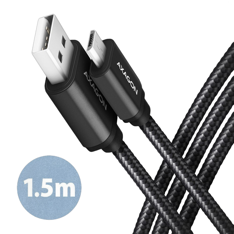 Kabel AXAGON BUMM-AM15AB MicroUSB 1.5m szybkie ładowanie czarny