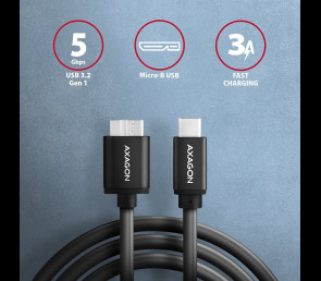 Kabel AXAGON Micro-B USB USB-C 3.2 Gen1 1m szybki transfer ładowanie