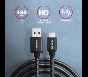 Kabel MicroUSB AXAGON BUMM-AM10AB 1m 2 4A szybkie ładowanie wytrzymały