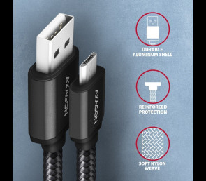 Kabel MicroUSB AXAGON BUMM-AM10AB 1m 2 4A szybkie ładowanie wytrzymały