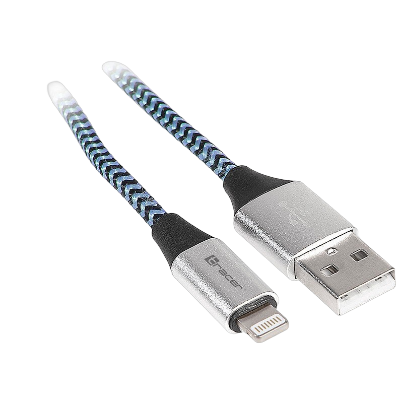 Kabel USB 2.0 Tracer iPhone Lightning 1m czarno-niebieski szybkie ładowanie Kabel USB 2.0 Tracer iPhone Lightning 1m czarno-niebieski szybkie ładowanie