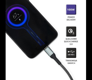 Kabel USB 2.0 typ C 1.5m Qoltec 100W szybkie ładowanie QC 3.0 czarny