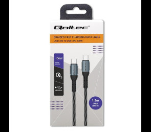 Kabel USB 2.0 typ C 1.5m Qoltec 100W szybkie ładowanie QC 3.0 czarny