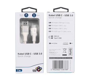 Kabel USB 3.0 USB C 2m PREMIUM 3A biały TPE szybkie ładowanie